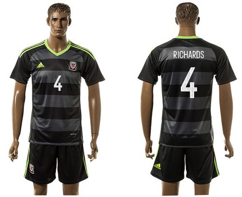 Wales #4 Richards Black Away Soccer Club Jersey - Click Image to Close